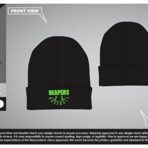 Seymour Reapers Black Beanie (Green Reapers Baseball Logo)