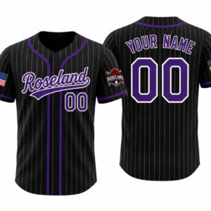Roseland Black Purple Pinstripe Sublimated Baseball Button-Up