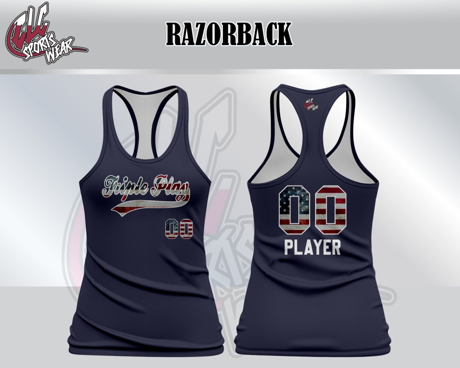 Triple Play Navy Razorback with American Flag Numbers | CLC Sportswear