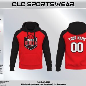 Indy Red Softball Crest Hoodie - Red/Black Raglan (Custom Name & Number)