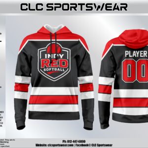 Indy Red Softball Stripe Hoodie - Black/White/Red (Custom Name & Number)