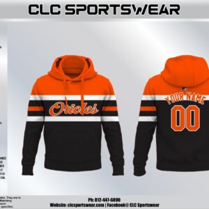 Orioles Baseball Script Stripe Hoodie (Orange/Black/White)