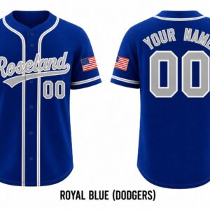 Roseland Royal Blue Gray Sublimated Baseball Button-Up